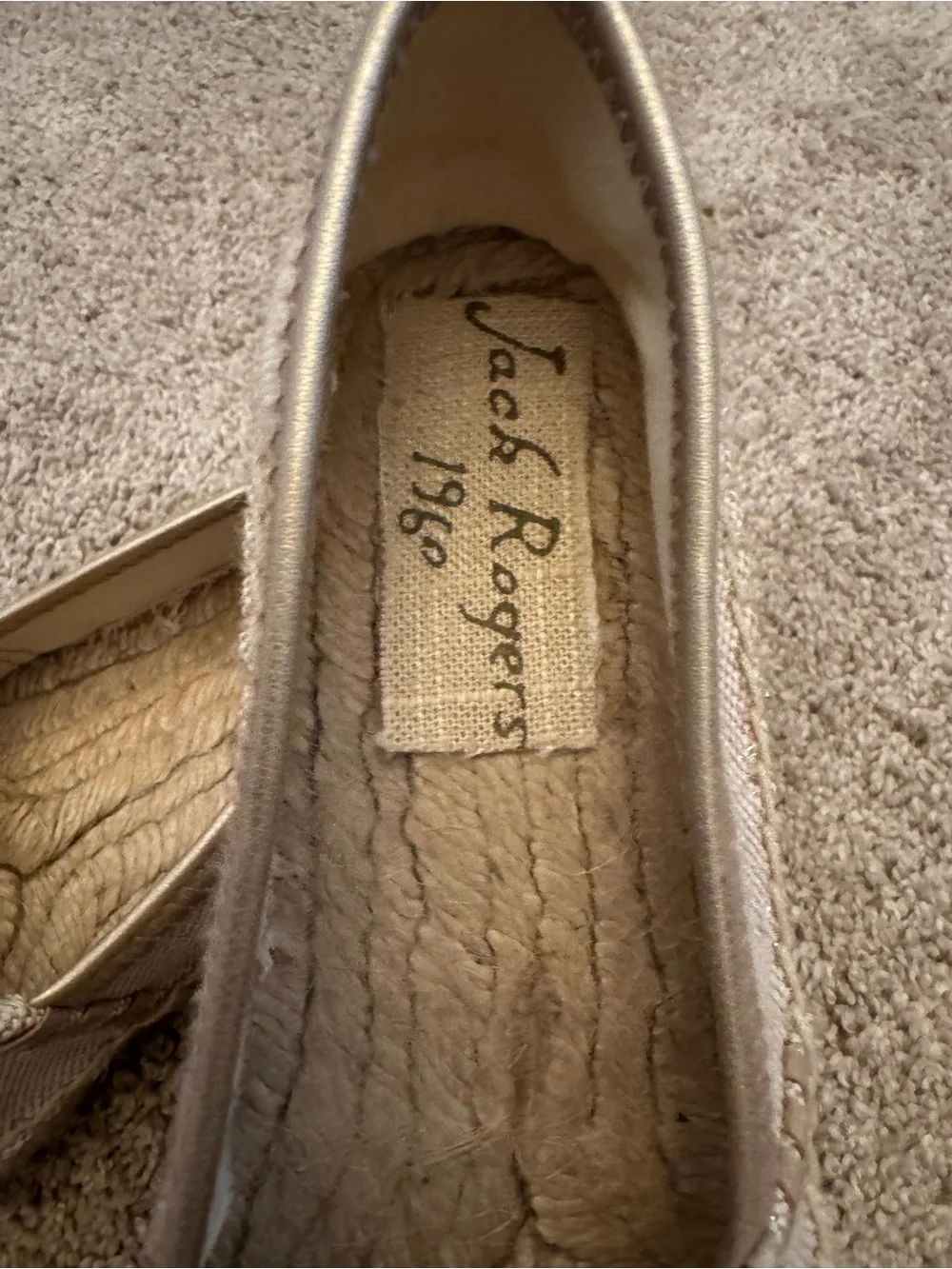 Jack Rogers Cream Slip-On Espadrilles with Metallic Floral Embroidery